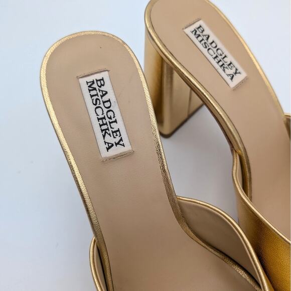 Badgley Mischka Cadence Women's Heeled Slide Sandal Leather Gold Size US9 EU40 - Picture 10 of 11